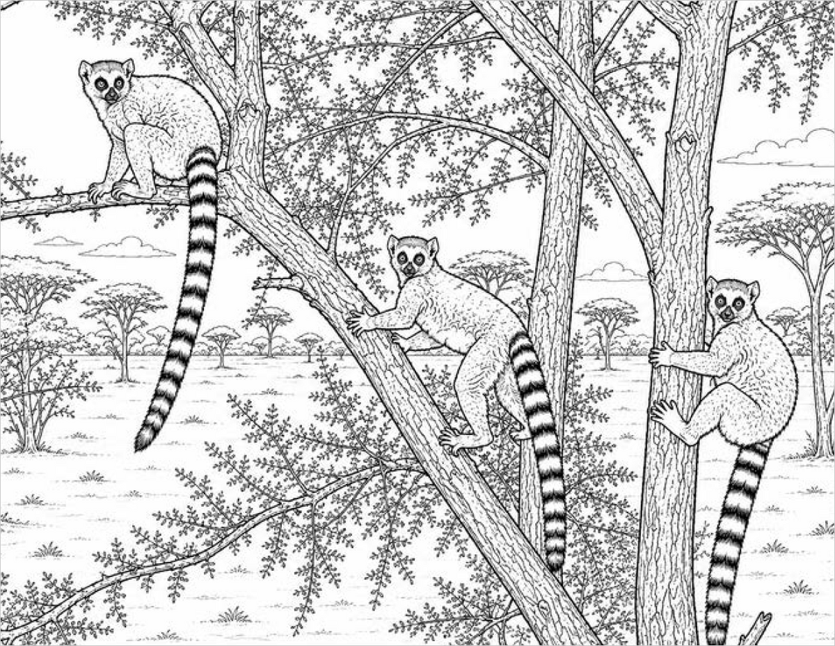 Safari Animals Coloring Book (30 coloring pages) (Landscape)