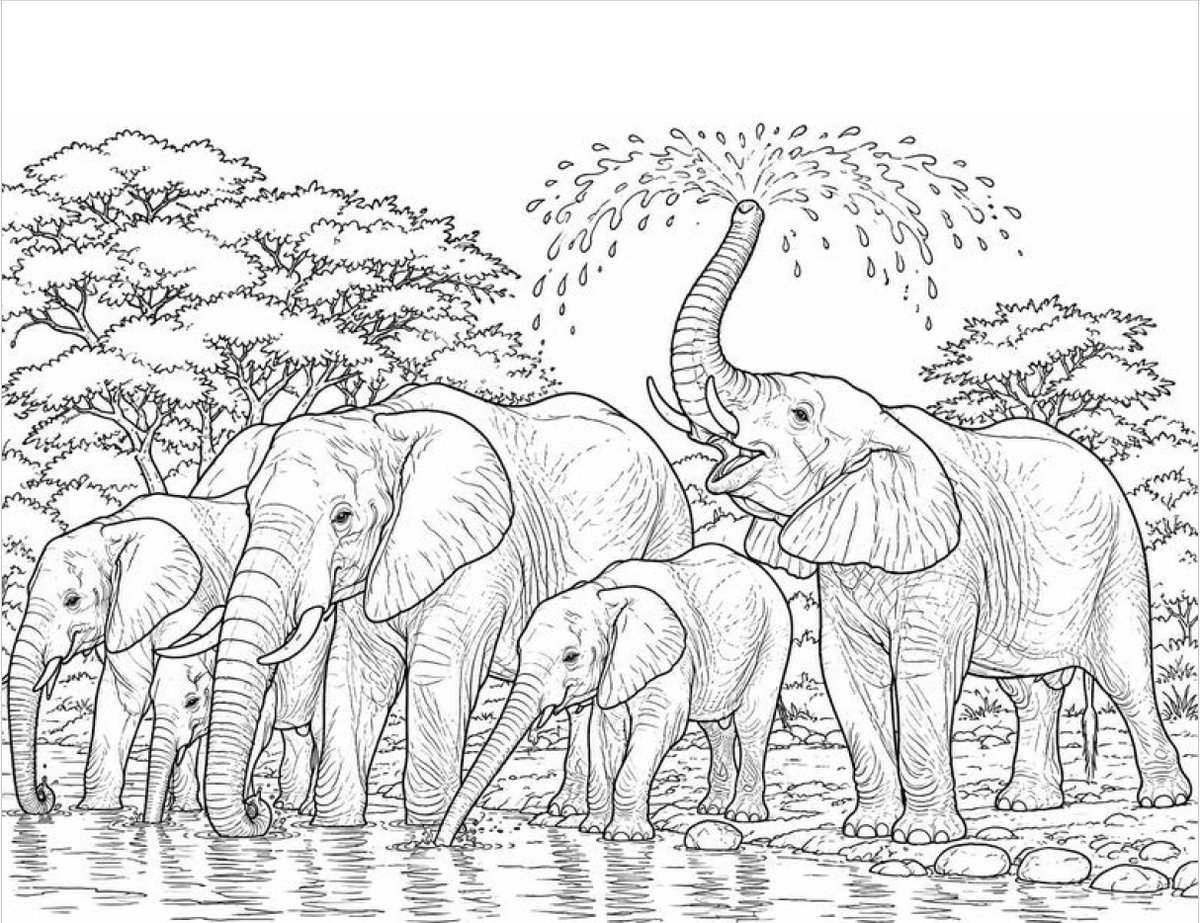 Safari Animals Coloring Book (30 coloring pages) (Landscape)