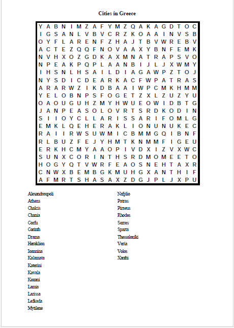 Mots mêlés des villes du monde : plus de 1000 mots, 60 pays !