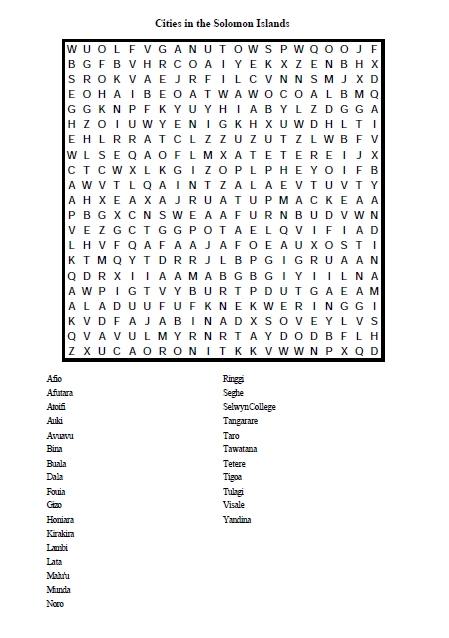 Mots mêlés des villes du monde : plus de 1000 mots, 60 pays !